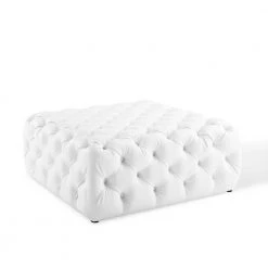 Anthem White Tufted Button Large Square Faux Leather Ottoman by MODWAY -MODWAY store white modway bedroom benches eei 3773 whi c3 1000