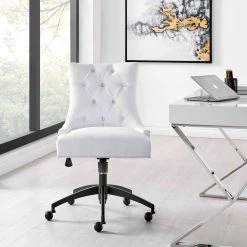 Regent Tufted White Fabric Seat Office Chair with Matte Black Metal Base by MODWAY -MODWAY store white modway task chairs eei 4572 blk whi 31 1000