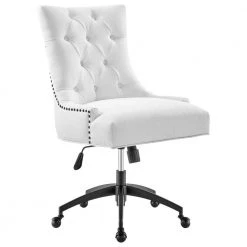 Regent Tufted White Fabric Seat Office Chair with Matte Black Metal Base by MODWAY