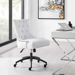 Regent Tufted White Fabric Seat Office Chair with Matte Black Metal Base by MODWAY -MODWAY store white modway task chairs eei 4572 blk whi c3 1000