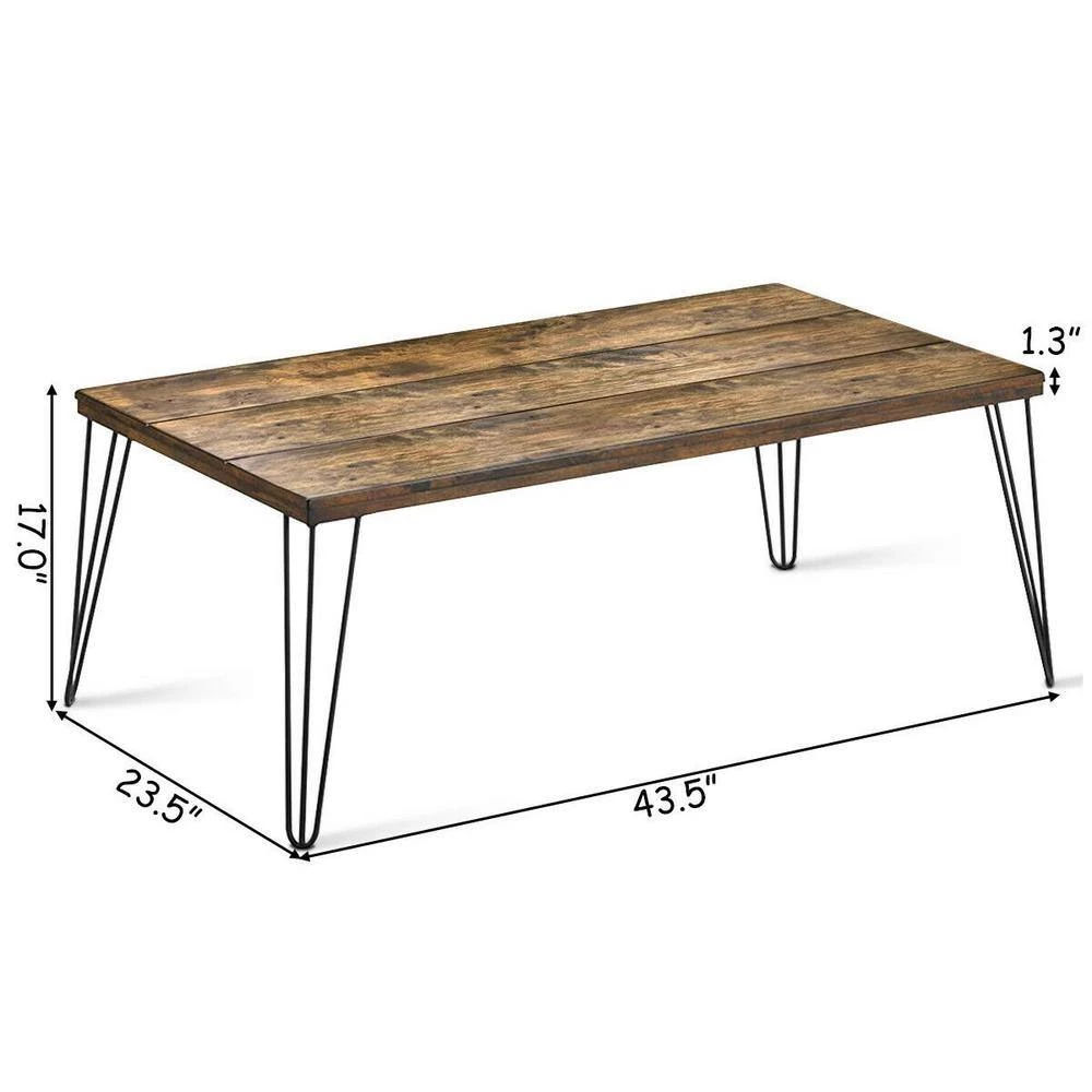 43.5 in. Brown Rustic Industrial Wood Rectangular Coffee Table by Boyel Living 9 43.5 in. Brown Rustic Industrial Wood Rectangular Coffee Table by Boyel Living - Image 7