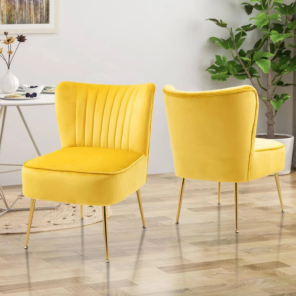 Yellow Velvet Slipper Chair (Set of 2) by Boyel Living 10 Yellow Velvet Slipper Chair (Set of 2) by Boyel Living - Image 8