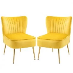 Yellow Velvet Slipper Chair (Set of 2) by Boyel Living