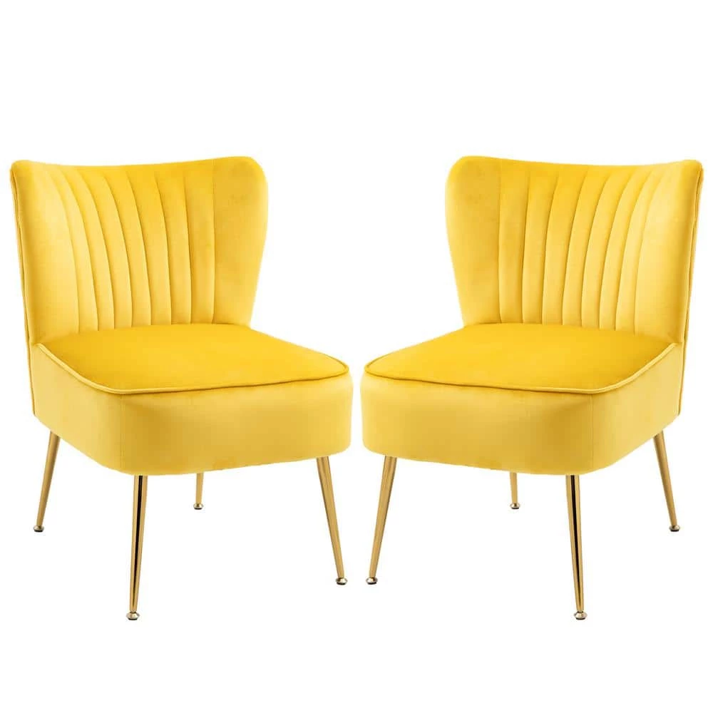 Yellow Velvet Slipper Chair (Set of 2) by Boyel Living 3 Yellow Velvet Slipper Chair (Set of 2) by Boyel Living