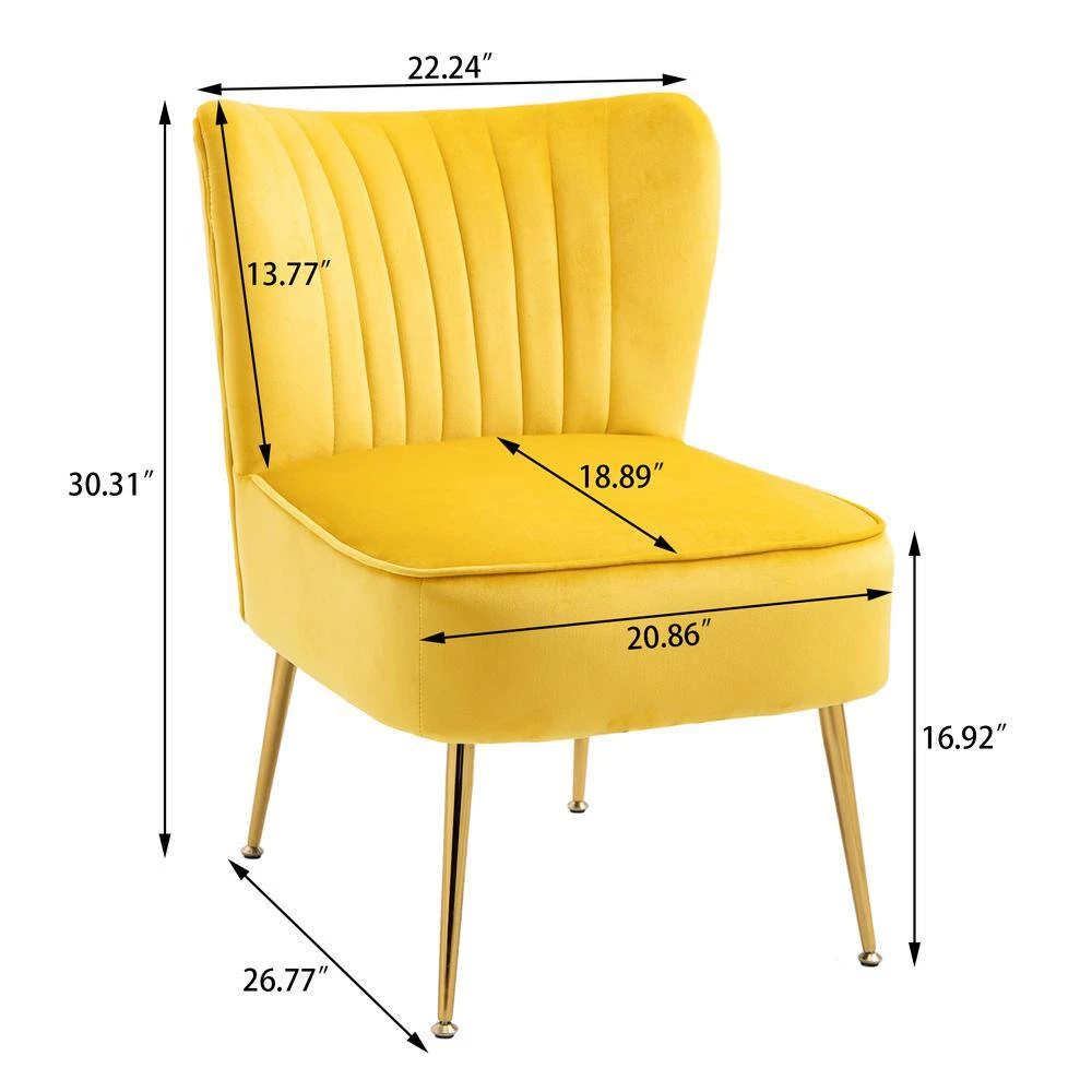 Yellow Velvet Slipper Chair (Set of 2) by Boyel Living 5 Yellow Velvet Slipper Chair (Set of 2) by Boyel Living - Image 3