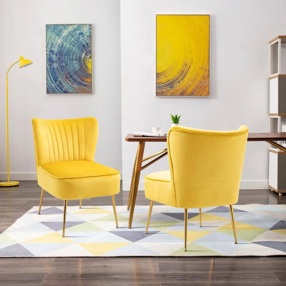 Yellow Velvet Slipper Chair (Set of 2) by Boyel Living 4 Yellow Velvet Slipper Chair (Set of 2) by Boyel Living - Image 2