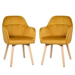 2-Piece Yellow Tufted Performance Velvet Upholstered Accent Arm Chairs by Boyel Living